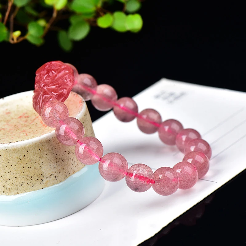 Браслет женский с натуральными кристаллами Ювелирное Украшение клубничным