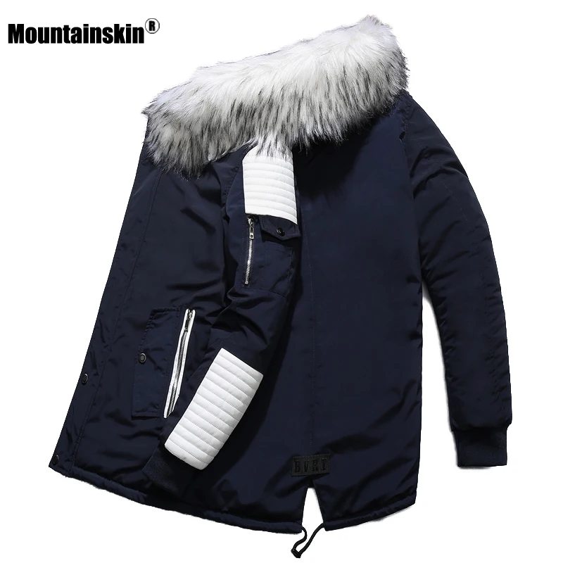 Moutainskin зимнее Мужское пальто с меховым капюшоном, длинная хлопковая куртка, мужские повседневные парки, модные толстые теплые пальто, Мужская брендовая одежда SA611