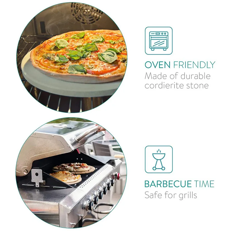 12Inch Pizza Stone for Baking-Cordierite Plate BBQ Grill Oven-Cook and Serve Bread Cheese-Round | Дом и сад