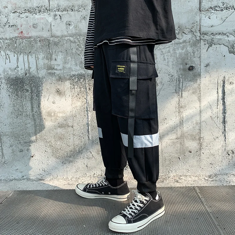 Уличная Хип-хоп мужские беговые черные с боковыми карманами фитнес-стиль Мужские
