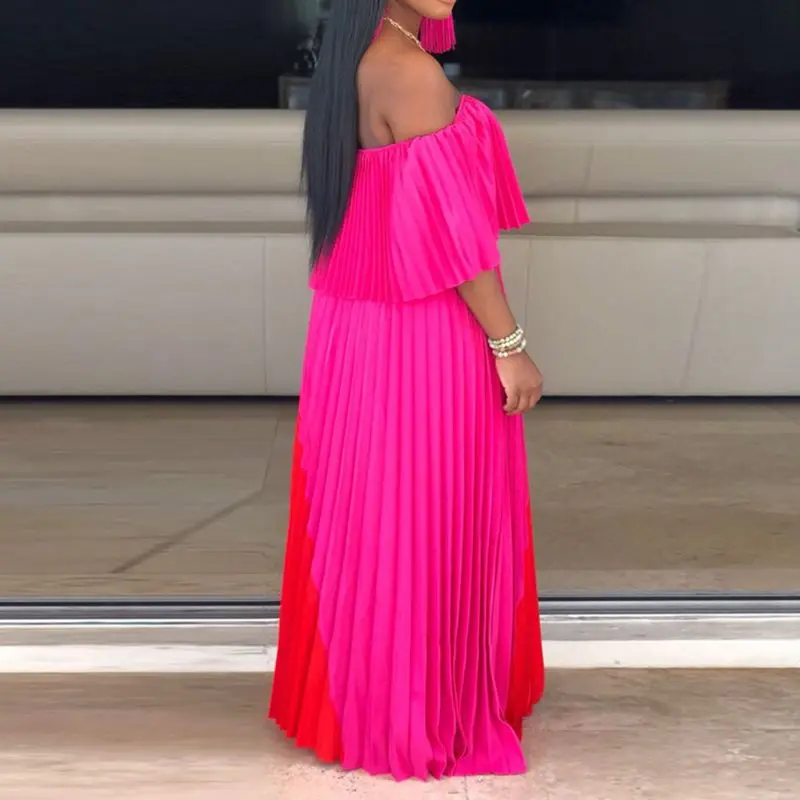 Богемное длинное асимметричное плиссированное платье макси на одно плечо