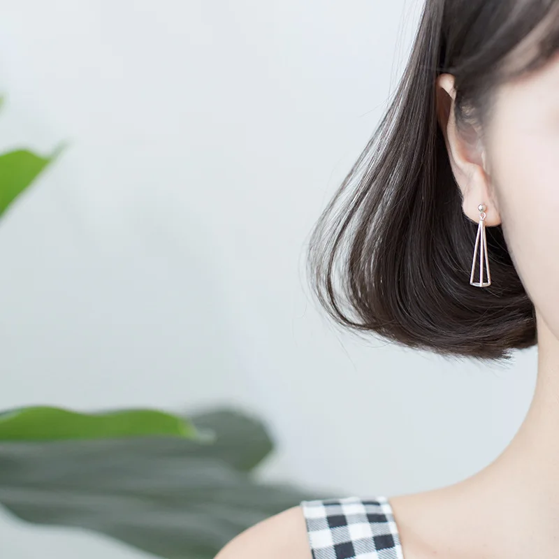 Серьги гвоздики Trusta 100% однотонные зеркальные треугольные для девочек подростков