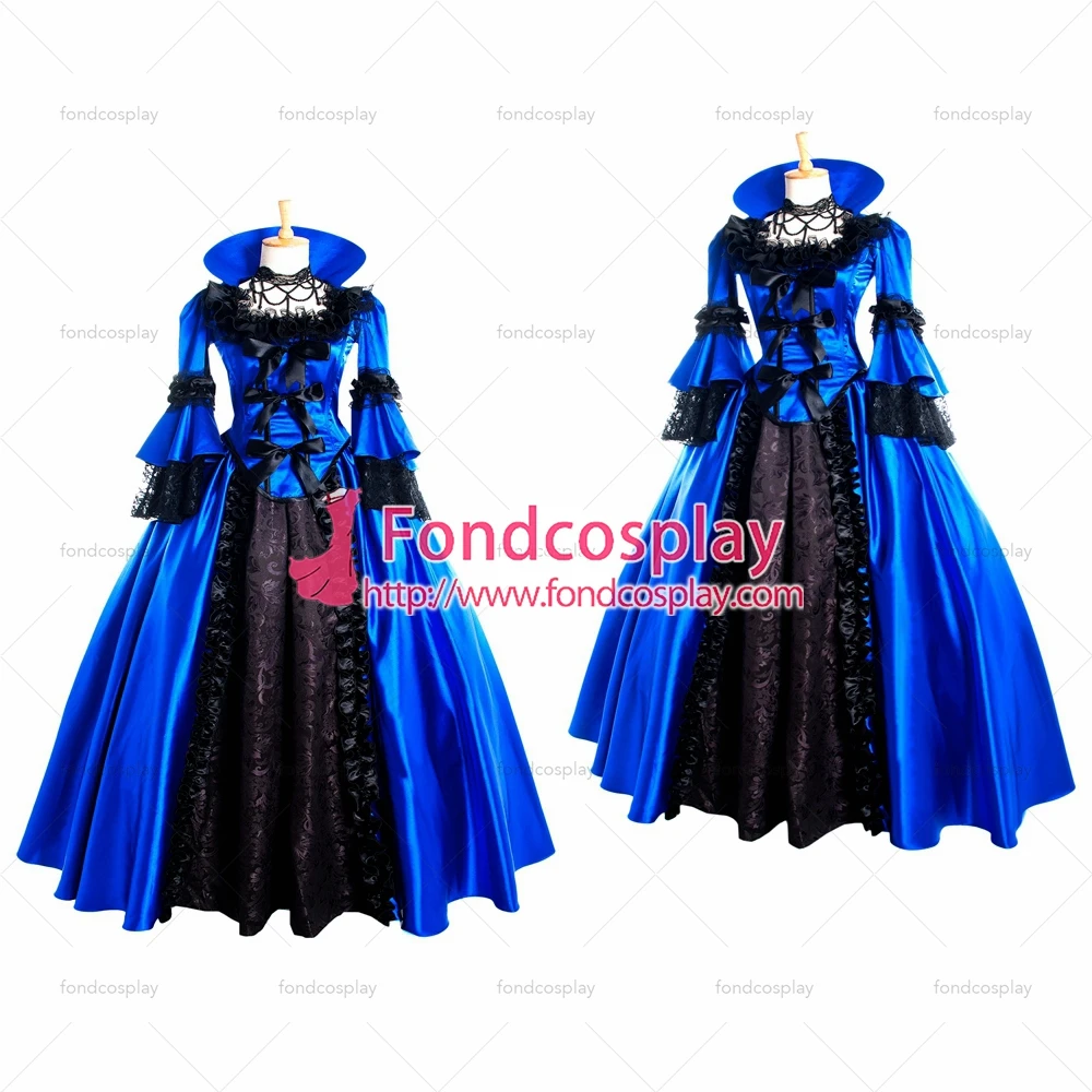 

fondcosplay Victorian Rococo Medieval Gown Ball Outfit Gothic Punk blue Satin jacket skirt Cosplay Costume Tailor-made[G982]