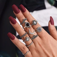 10 pcs set retro bohemian women rings diamonds moon water drop pattern rings for women geometric fashion fingerings 2021 trend