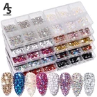 1 коробка, стразы с кристаллами для дизайна ногтей, золотистые, серебристые, прозрачные, все цвета, с плоским дном, Смешанная форма, DIY дизайн ногтей, 3D украшение в 6 ячеек