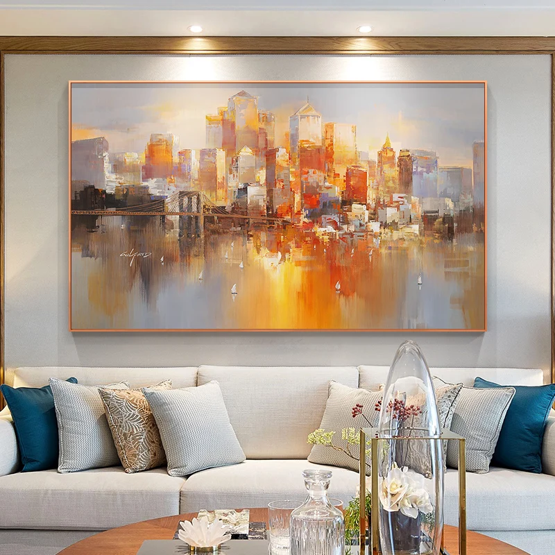 Современный рассвет Блестящий город светильник холст для живописи плакат и