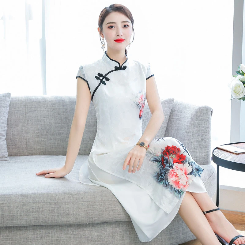 Традиционное китайское женское платье Ципао Осеннее облегающее длинное