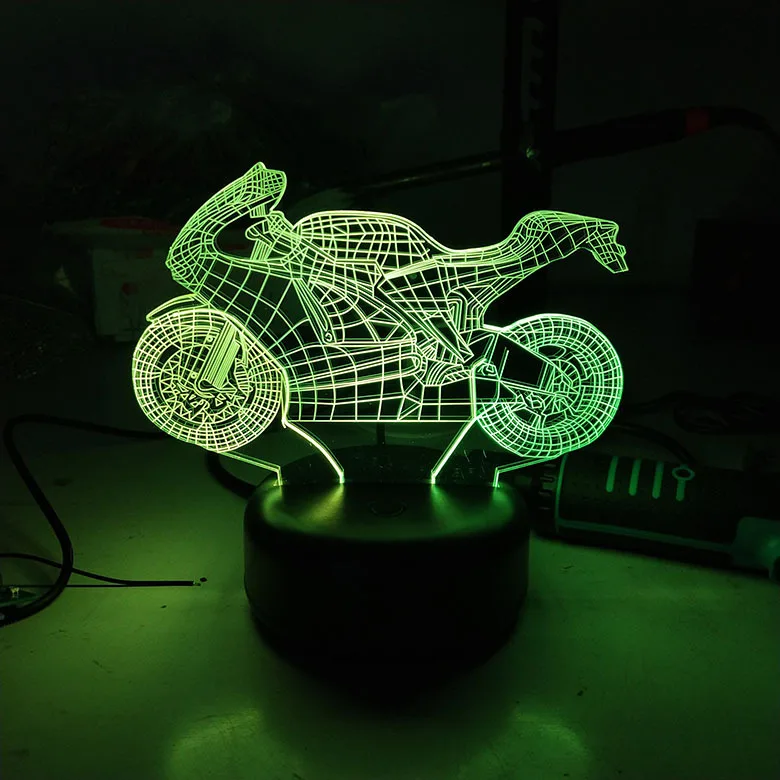 Крутой мотоцикл Модель 3D светодиодный Ночник светильник лампа 7 цветов Изменение
