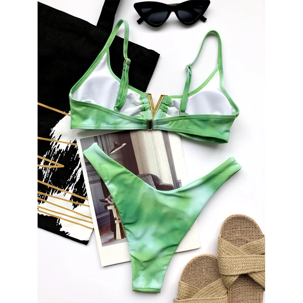 

Push Up Bikinis Swimsuits V-neck Swimwear Women High Cut Biquini Bathing Suits Gradient Bikini Set 2020 Strap Beachwear