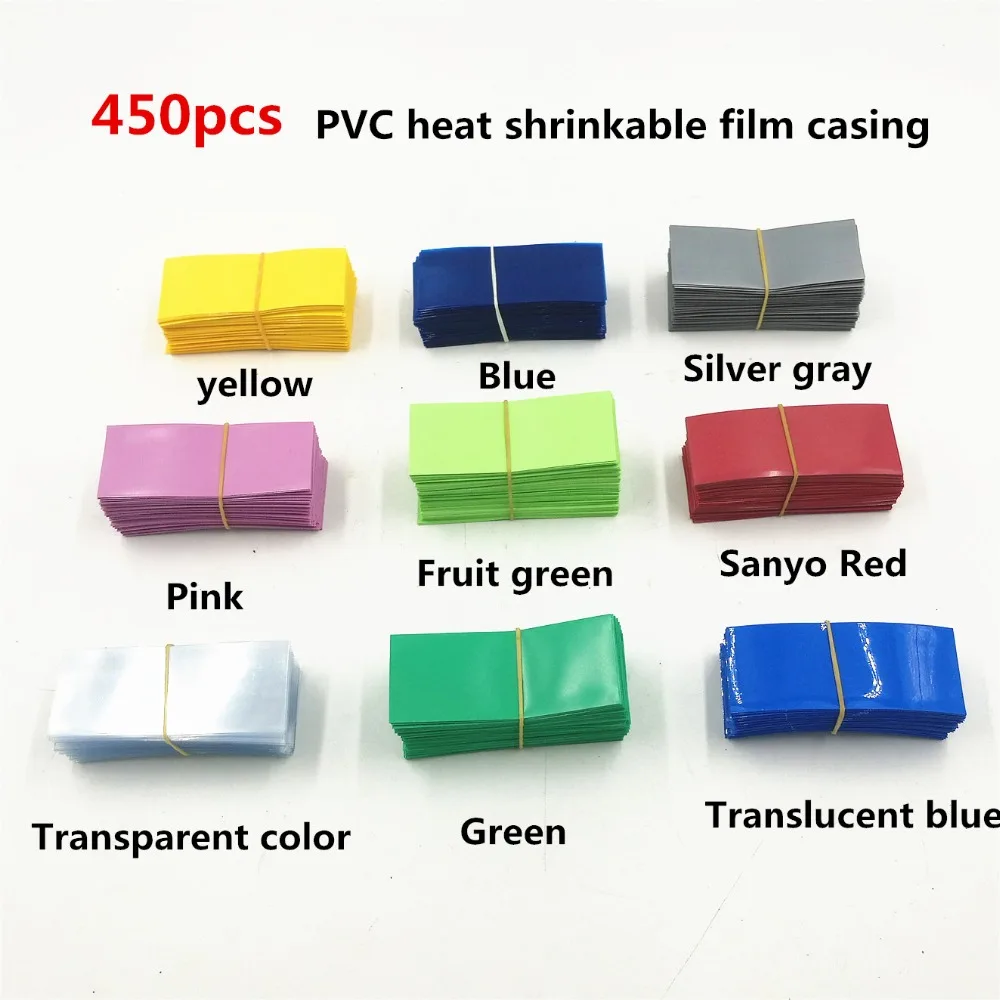 

450pcs 75*30mm 18650 lithium battery PVC heat shrinkable sleeve Wrap Kit 9 Colors Battery sheath