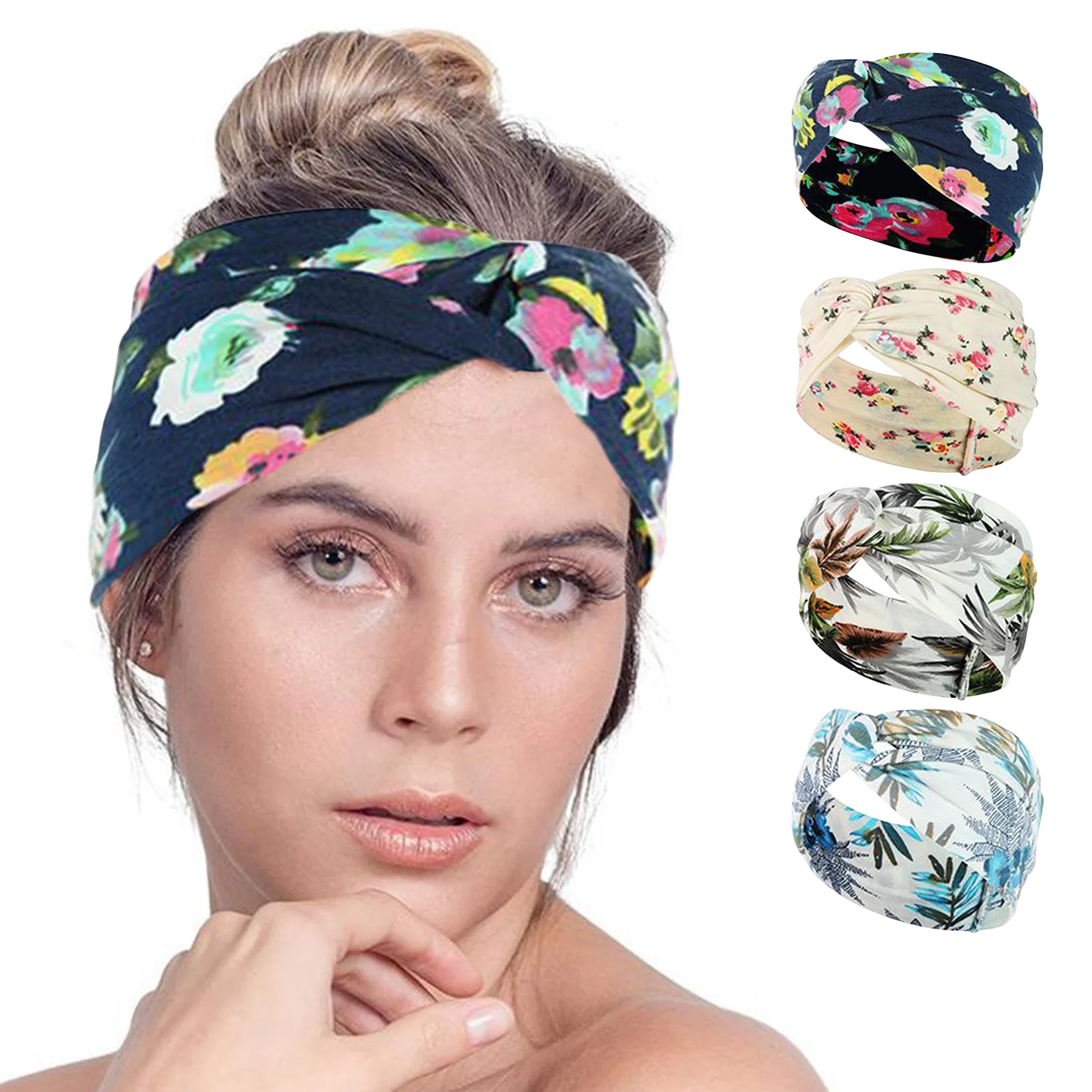 

Новая широкая повязка для волос с перехлёстом Женская богемная вязаная повязка на голову с принтом поглощающая пот Спортивная эффективная ...