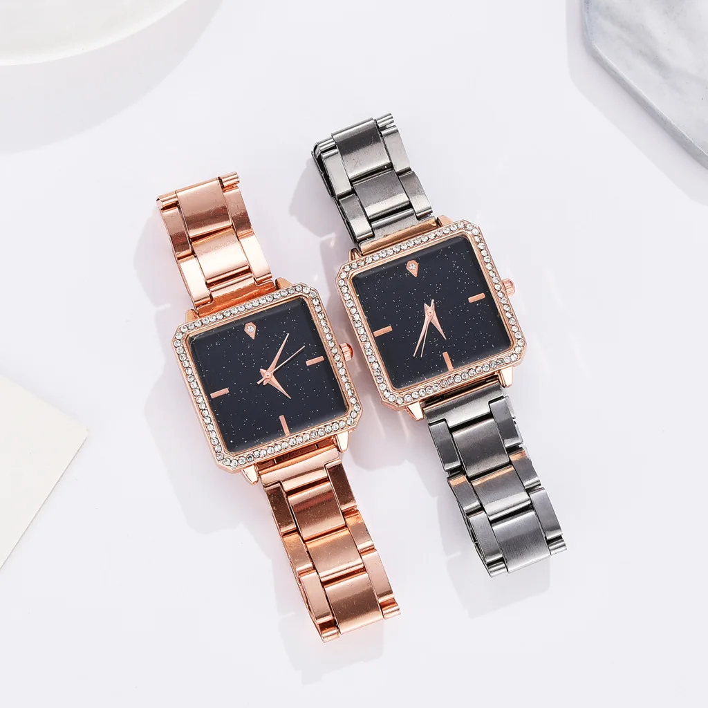 

New style steel band ladies trendy square head watch Korean fashion business ladies quartz watch in stock