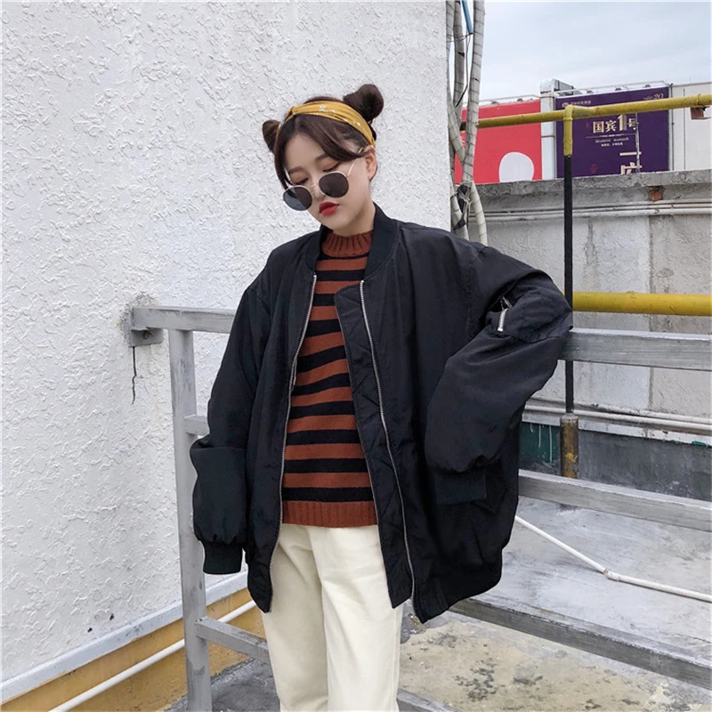 Куртка-бомбер женская, оверсайз, на молнии, с длинным рукавом | Женская ...