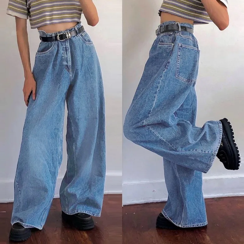 

Women's Jeans Fashion Loose Straight New Casual Wide Leg Pants Cowboy Mans Streetwear Korean Hip Hop Trousers 2 Colors