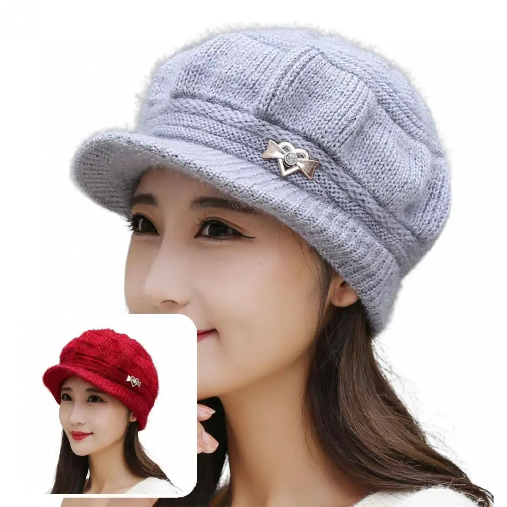 

Peaked Hat Plush Lining Graceful Sun Protection Lightweight Pure Color Beret Peaked Cap for Travel