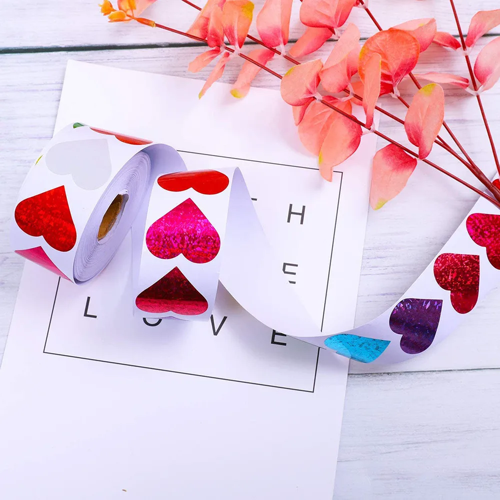 

500pcs Love Heart Shaped Label Sticker Scrapbooking Gift Packaging Seal Birthday Party Wedding Supply Stationery Sticker Roll