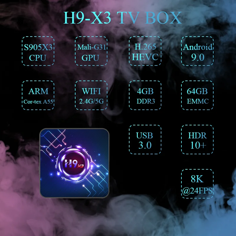 

H9X3 S905X3 Android 9.0 TV BOX 4GB RAM 32GB 64GB ROM Media Player 2.4G 5G Wifi Bluetooth 4K HD Smart Set Top Box Home Theater