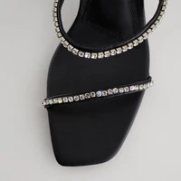 heels women 2021 pumps new sexy black square open toe head rhinestone accessories stiletto sandals string bead slip on antiskid
