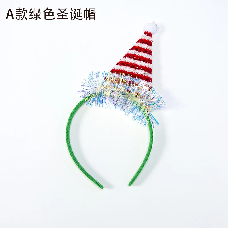 Green Christmas Hat Мультяшное Рождественское украшение оленьи рога ободок для волос круг Милые Девушки ободки принцесса Рождественский подарок Новогоднее украшение для дома navidad - Цвет: Green Christmas Hat