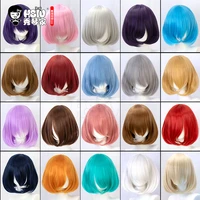 hsiu cosplay wig synthetic wig short bob wig straight hair golden pink red blue purple for women 35cm 23 color wigsfree wig cap
