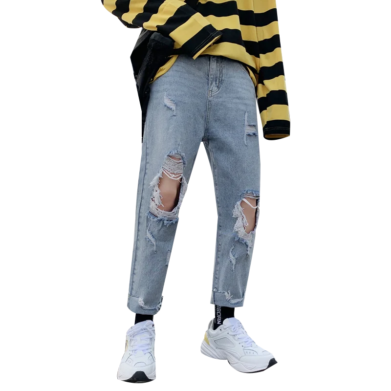 Мужские свободные джинсы в гонконгском стиле повседневные брюки шаровары длиной