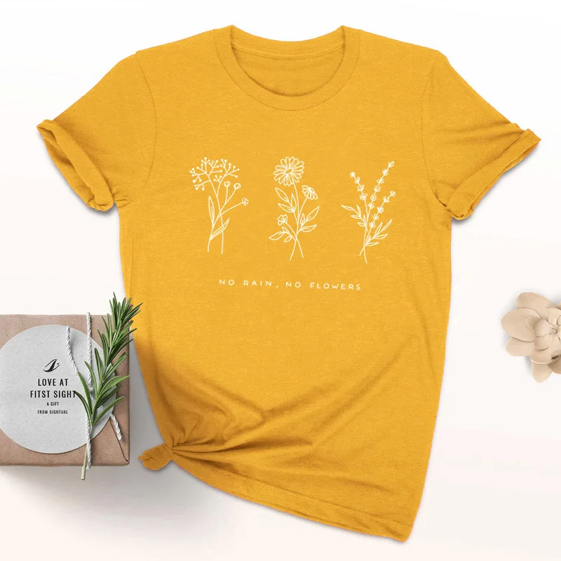 gold tee white text Летняя футболка с цветами без дождя модная повседневная женская желтая одежда футболка с коротким рукавом без дождя с надписью Grunge - Цвет: gold tee white text