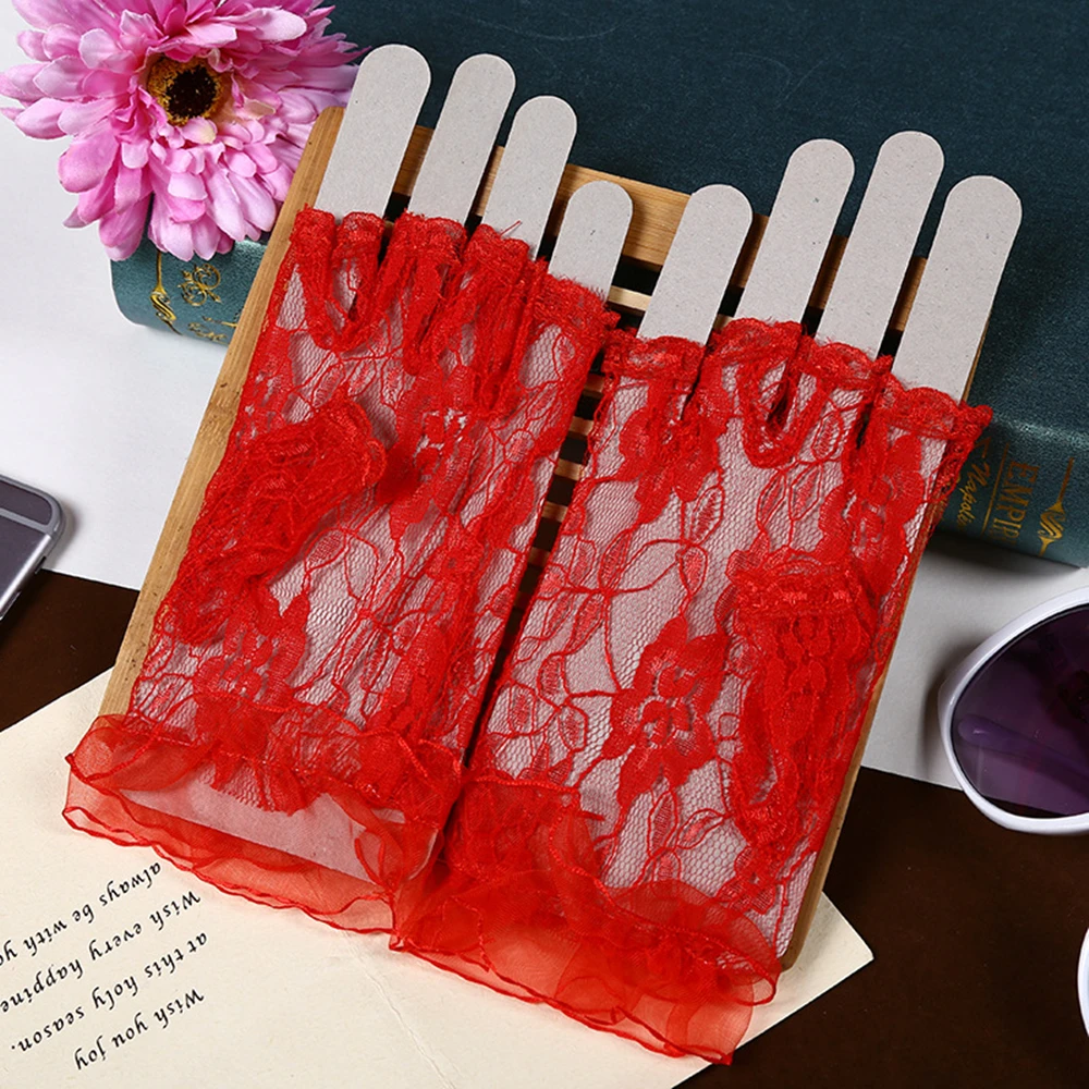 

Women Sexy Dressy Lace Gloves Sunscreen Short Gloves Fingerless Lace Driving Gloves Girls Spring And Summer Lace Mittens 1pair