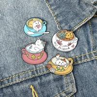 coffee cup cat enamel pin brooch bag clothes lapel pin kitten cafe badge animal jewelry gift for kids friends