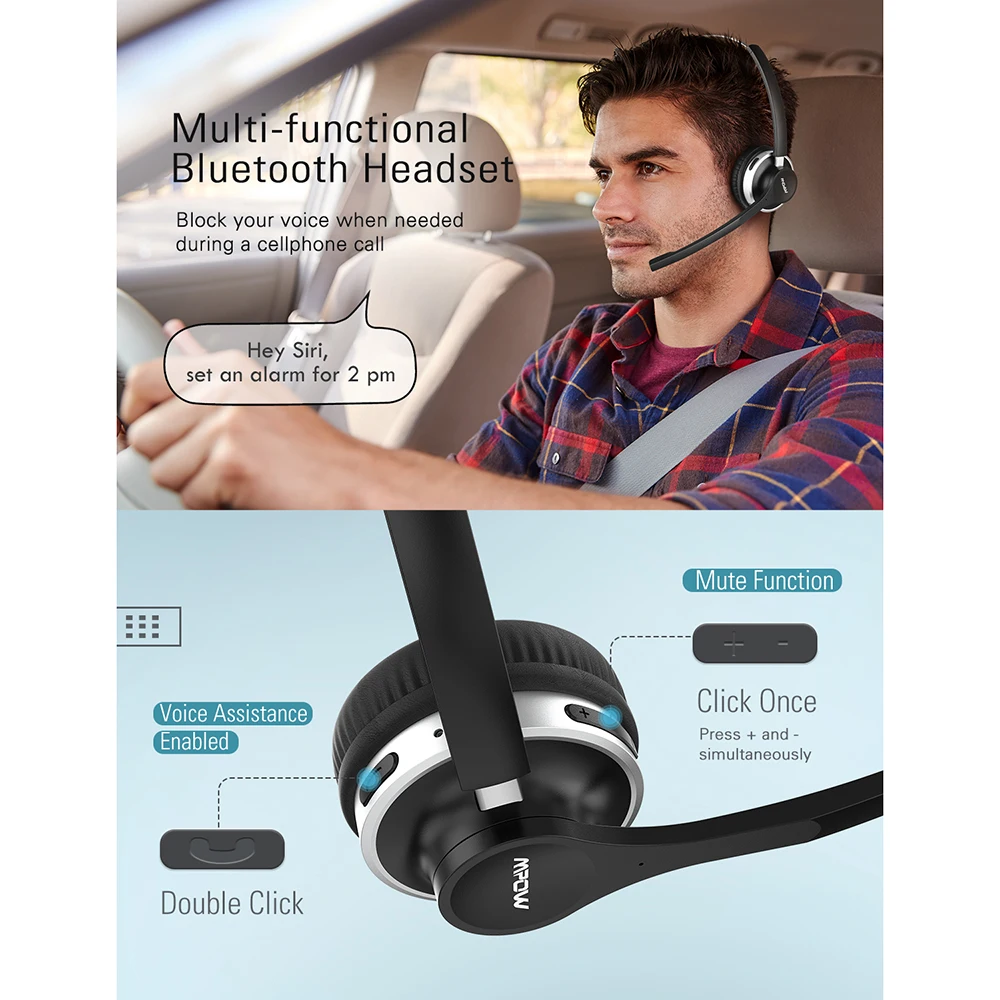 Bluetooth-гарнитура Mpow HC3 Pro с двойным шумоподавлением микрофоном Зарядная база