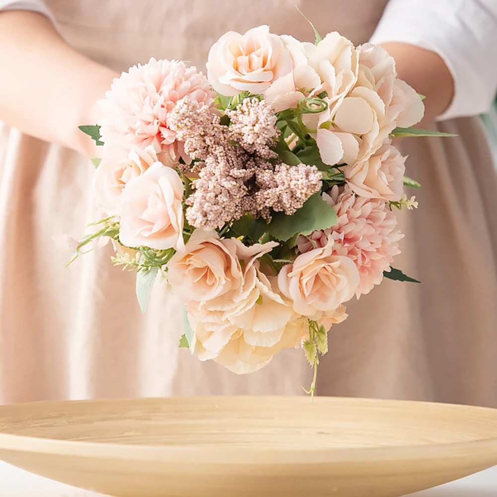 

13 Heads Artificial Rose Bouquet Silk Peony Rose Camellia Flowers Bridal Wedding Bouquet Home Festival Birthday Party Decor