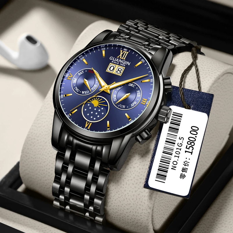 

Часы мужские механические с сапфировым стеклом и кожаным ремешком