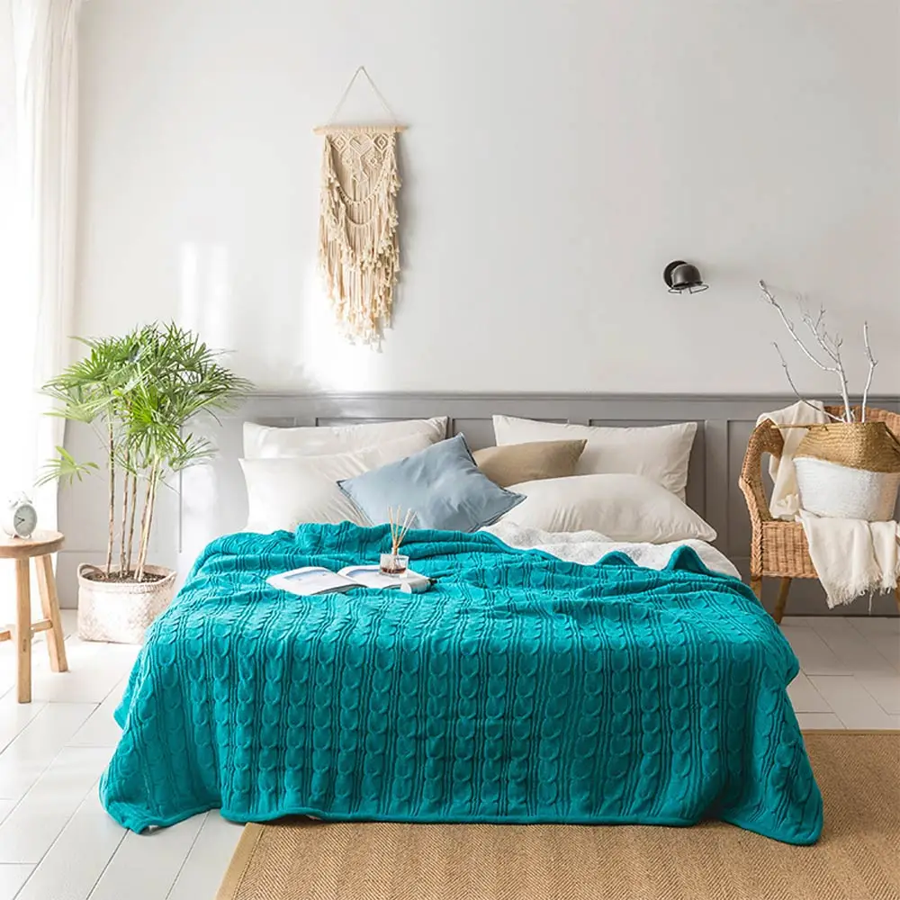 

Svetanya 3D Turquoise Knitted Winter Thick Sherpa Berber Fleece Thread Blanket Throws Microfiber Full Queen Sheets Bedspread