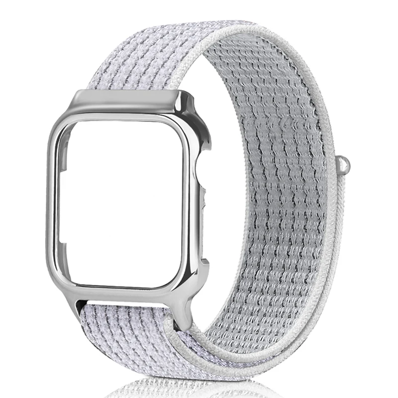 flash white Ремешок для Apple watch band 44 мм 40 мм correa iwatch series 5 4 sport нейлоновая петля+ чехол для Apple watch 4 5 аксессуары высокого качества - Цвет ремешка: flash white