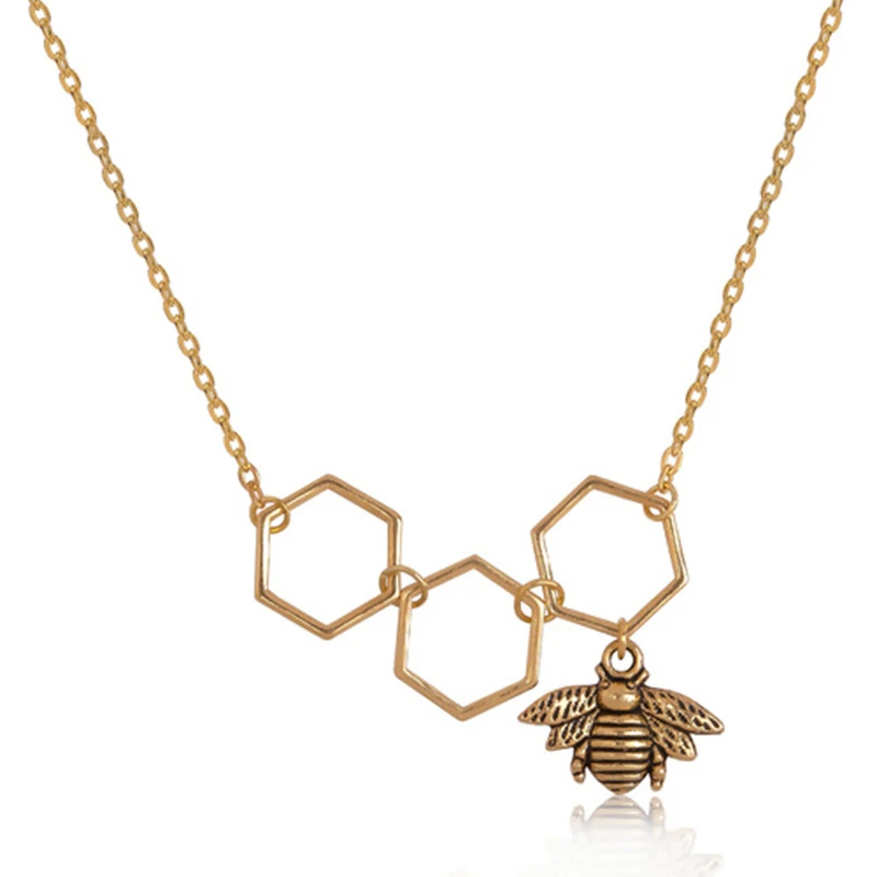 

Fashion Jewelry Necklace Dull Gold Color Honeycomb Bee Pendants Hollow For Women Nice Gift 48cm(18 7/8") long, 1 Piece