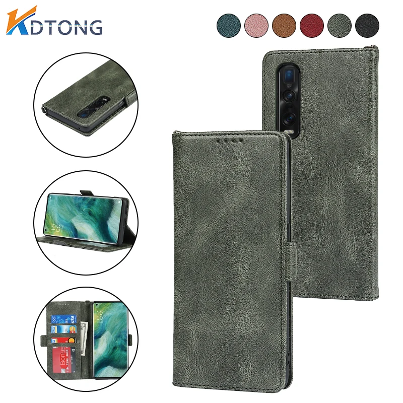 

Flip Magnetic Purse Leather Case For OPPO Reno 3A Find X2 Pro Luxury Solid Color Card Slot Bracket Wallet Shockproof Phone Cover