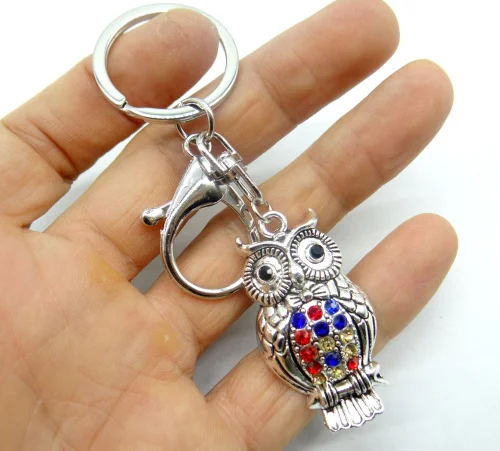 Натуральный кварцевый кристалл брелок для ключей в форме Совы Серебристый