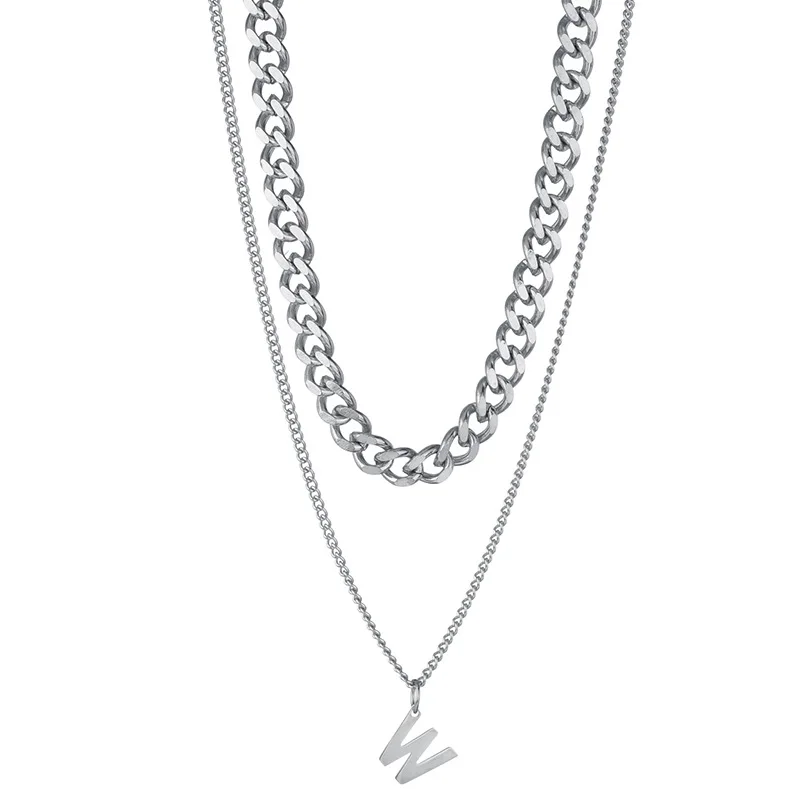 Простое многослойное колье с надписью W чокер массивной цепью для женщин и мужчин