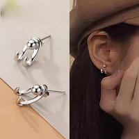 silver plated double hook bead back hanging c shaped stud earrings for womens personality schoolgirl fashion jewelry