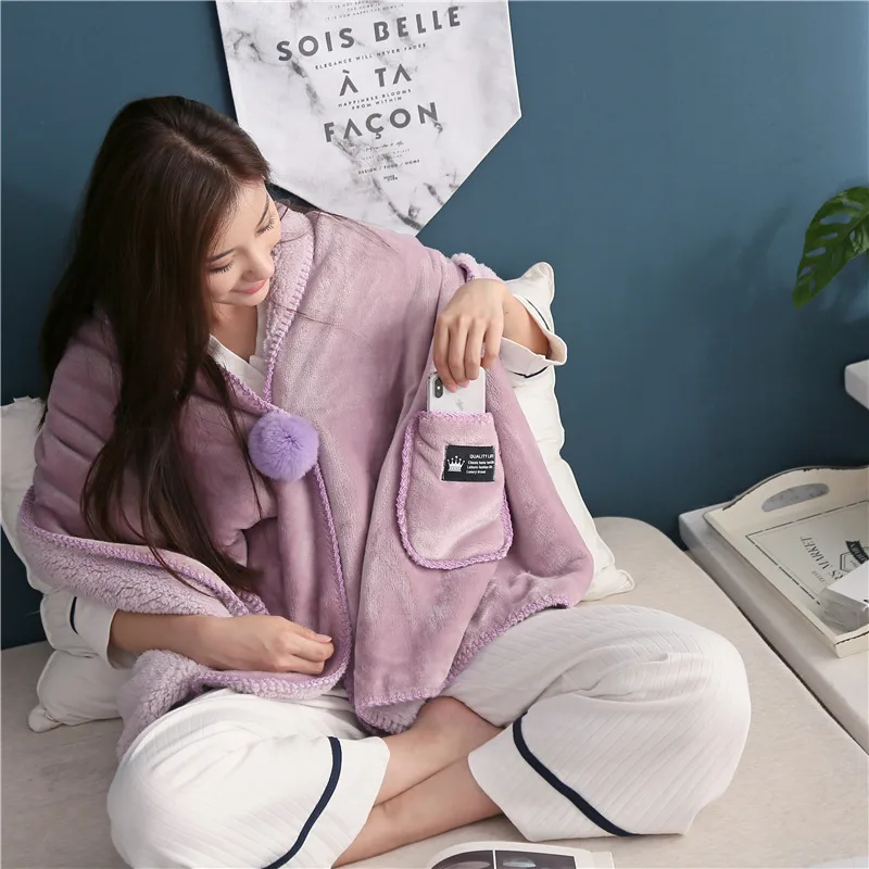 

New Arrival ladies shawl blanket multifunctional net red blanket winter thickened lambskin blanket office nap cover blanket