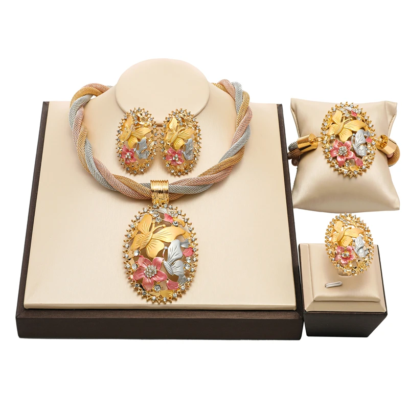 

Dubai Gold Colorful new designer Jewelry Set Nigerian Wedding Jewelry Set Fashion African Woman Costume Jewelry Set Wholesale