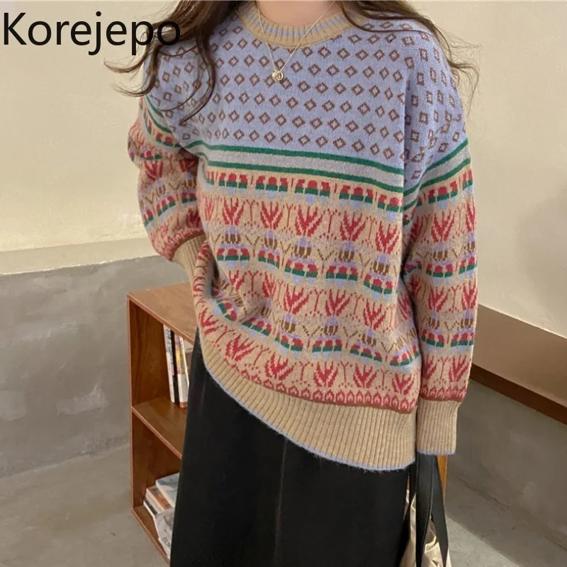 

Свитер женский в японском стиле ретро, с круглым вырезом и длинным рукавом