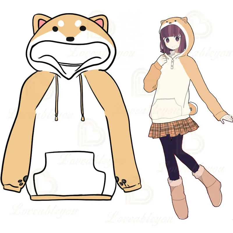 Хаски женский зимний свитер утолщаются теплый флис милых щеночков уха Пальто в