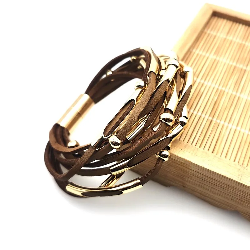 Многослойные кожаные черные браслеты TOTABC для женщин винтажные очаровательные