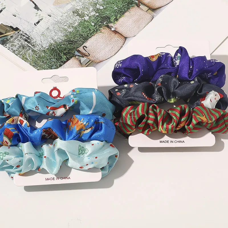 

3Pcs/set Christmas Hair Rope Set 1 Set Scrunchie Women Girls Xmas Print Elastic Hair Bands Rubber Band Headwear Hair Accessories