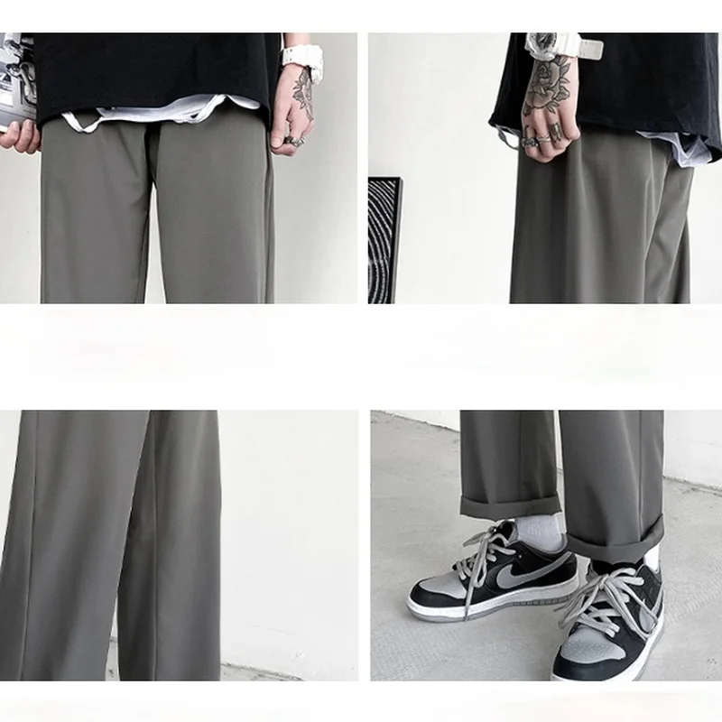 

Plus Size M-5XL Men Casual Pants Couples Streetwear Breathable Straight Loose Drawstring Oversize Chic Bottom Harajuku Fashion