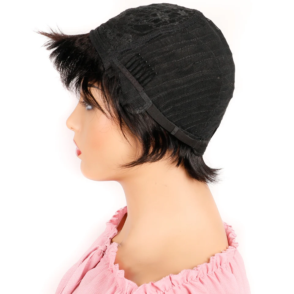 

Short Human Hair Wig With Bangs Straight Brazilian Remy Hair Pixie Cut Wigs Full Machine Made Wig Aliballad Hair