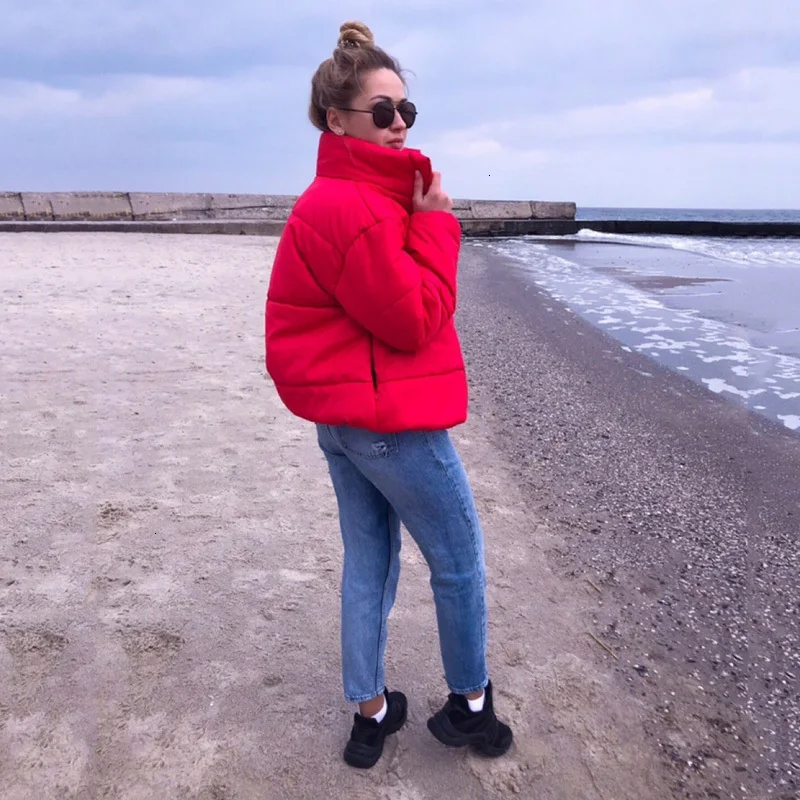 FORERUN Mode Bubble Jas Effen Standaard Kraag негабаритный Korte зимняя парка для женщин 2019 | Женская