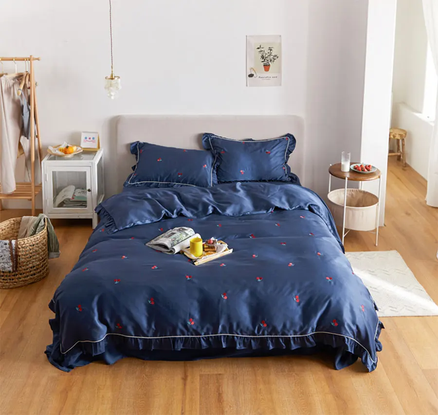 Модный комплект постельного белья с вышивкой в виде вишни двойное