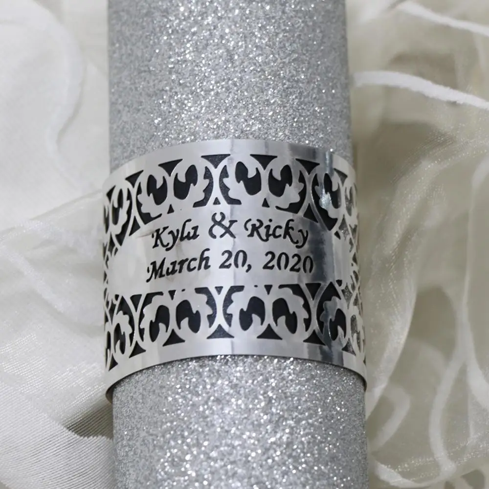 100 шт./лот полая лазерная резка индивидуальное свадебное кольцо для салфеток