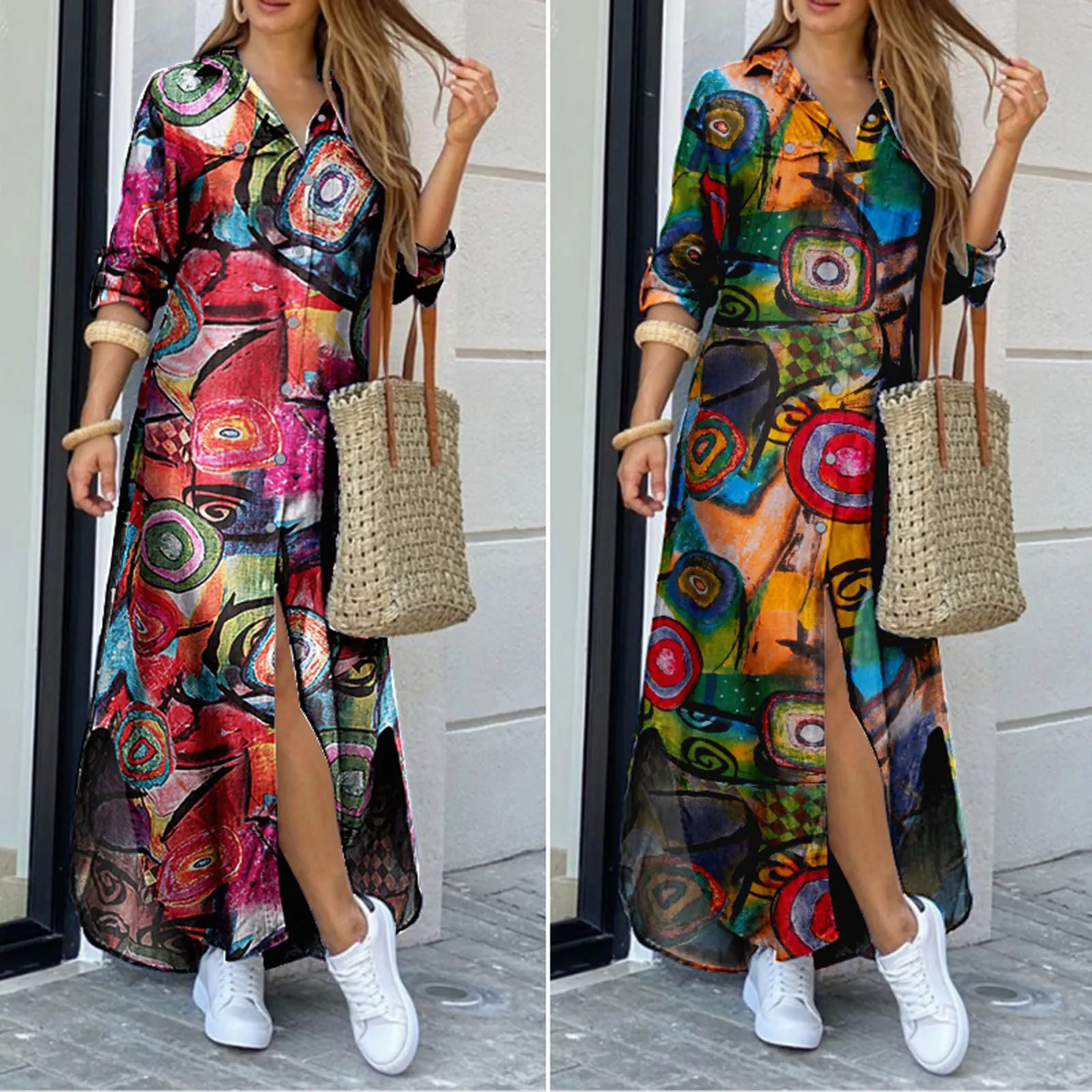 

Office Ladies Dress Buttons Casual Slim Vestido Vintage Romance Party Women Dress Spring And Autumn Vestidos Mujer Robe Femme